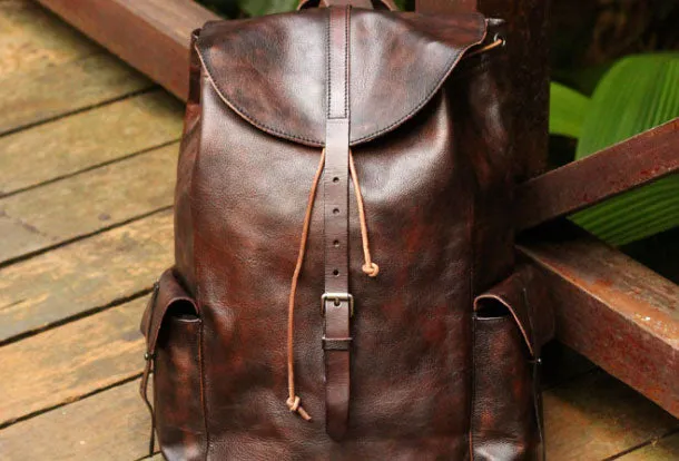 Cool Leather Mens Backpack Vintage Travel Backpack School Backpack for men