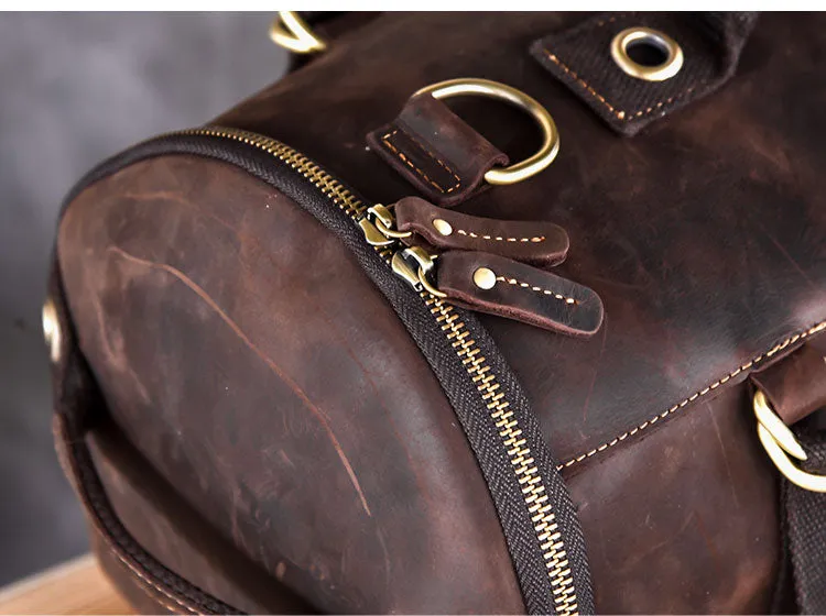 Cool Leather Mens Barrel Shoulder Bags Backpack Travel Bag for Men