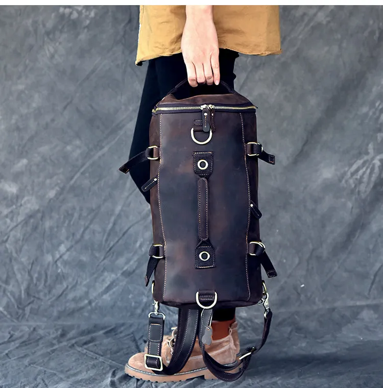 Cool Leather Mens Barrel Shoulder Bags Backpack Travel Bag for Men