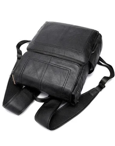Cool Leather Mens Black Backpack for School Backpacks Travel Backpacks For Men
