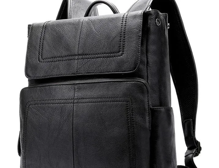Cool Leather Mens Black Backpack for School Backpacks Travel Backpacks For Men