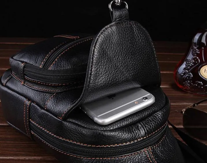 Cool Leather Mens Sling Bag Sling Shoulder Bags Sling Backpack Chest Bag for men