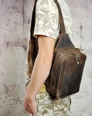 Cool Leather Mens  Sling One Shoulder Bag Sling Bag Sling Backpacks Chest Bag for men