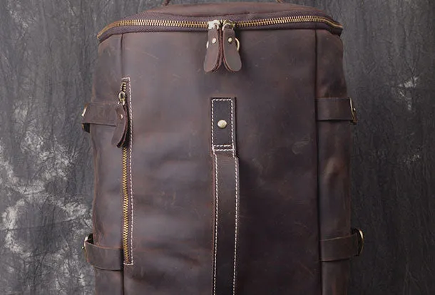 Cool Leather Mens Weekender Bag Vintage Coffee Leather Backpack for men