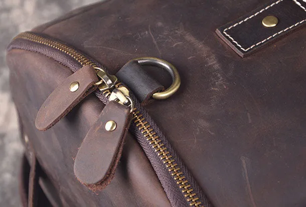 Cool Leather Mens Weekender Bag Vintage Coffee Leather Backpack for men