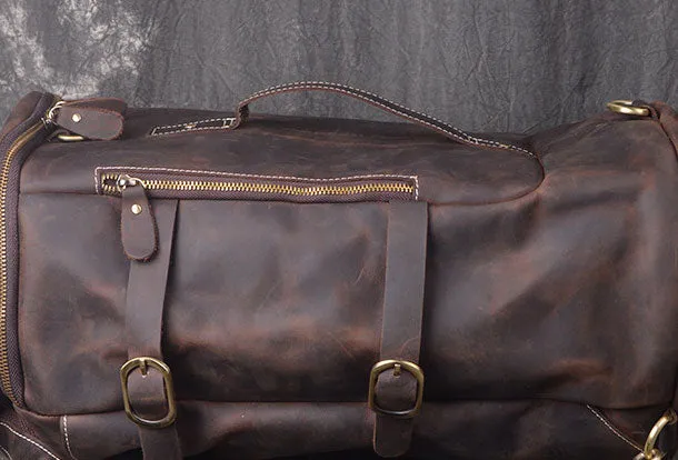 Cool Leather Mens Weekender Bag Vintage Coffee Leather Backpack for men