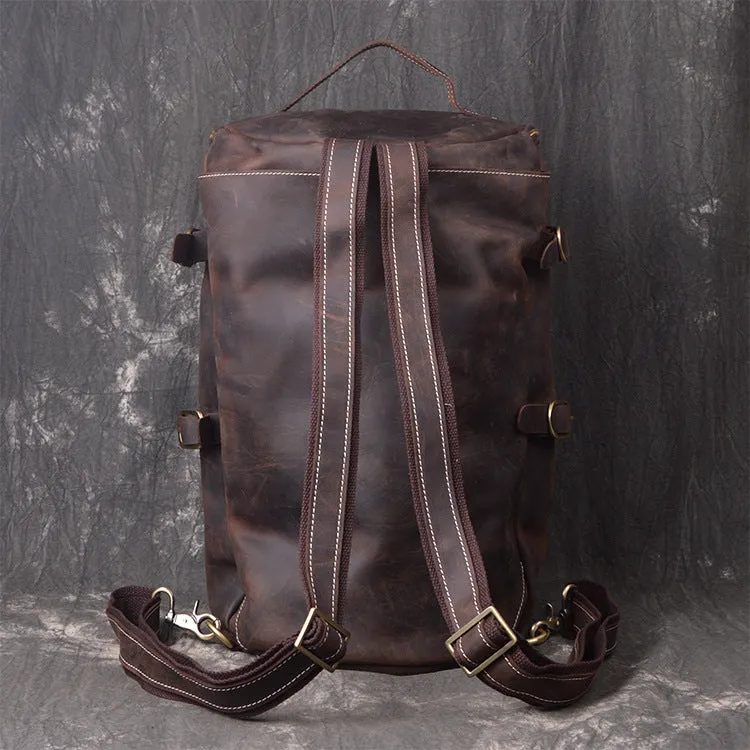 Cool Leather Mens Weekender Bag Vintage Coffee Leather Backpack for men