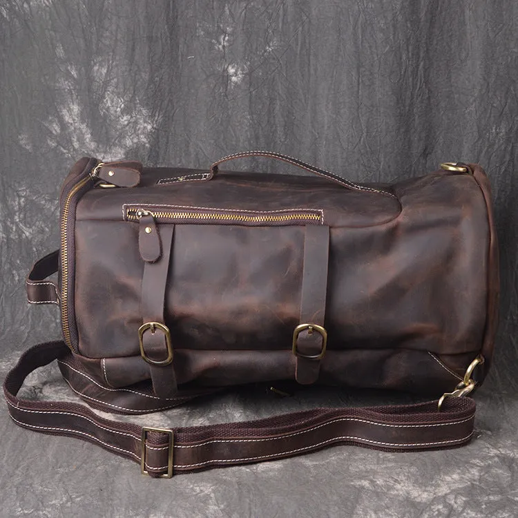 Cool Leather Mens Weekender Bag Vintage Coffee Leather Backpack for men