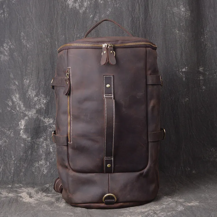 Cool Leather Mens Weekender Bag Vintage Coffee Leather Backpack for men