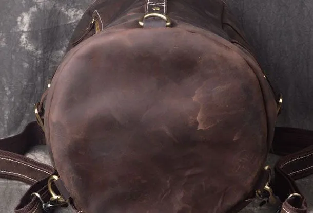 Cool Leather Mens Weekender Bag Vintage Coffee Leather Backpack for men