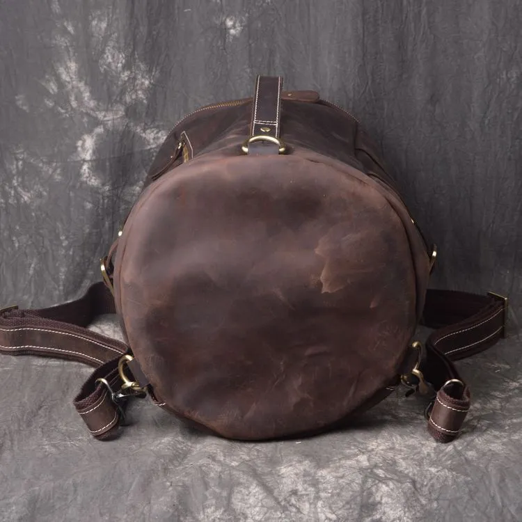Cool Leather Mens Weekender Bag Vintage Coffee Leather Backpack for men