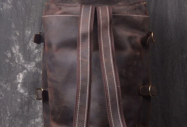 Cool Leather Mens Weekender Bag Vintage Coffee Leather Backpack for men