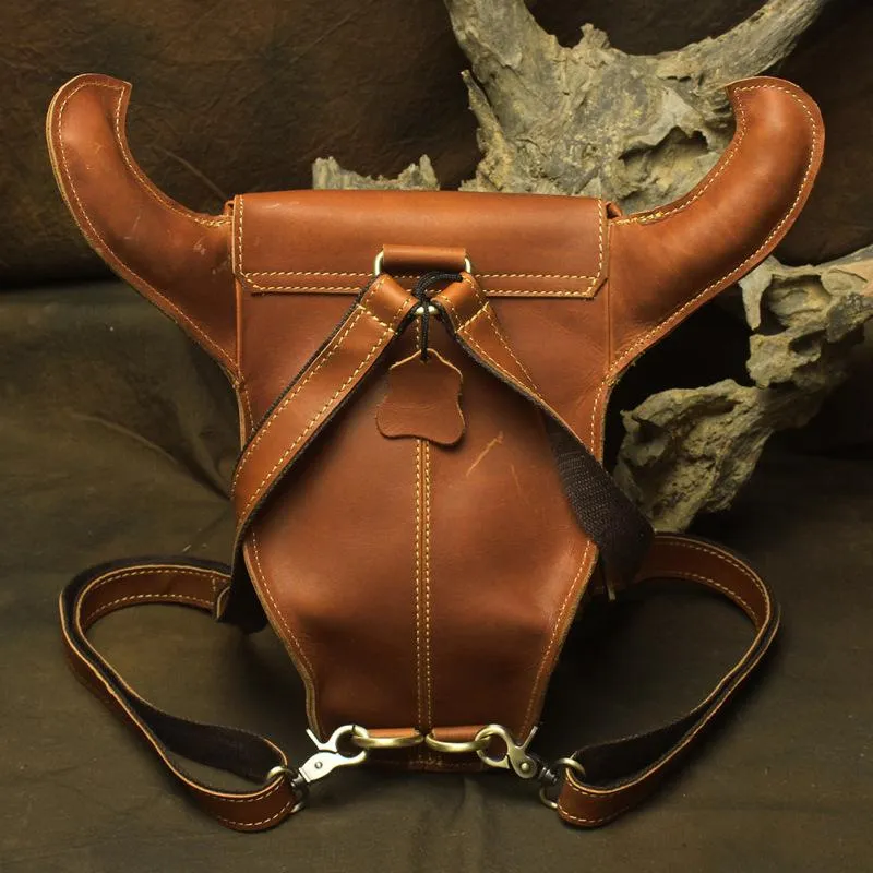 Cool Leather Mens XO Bull Backpack Tan Travel Backpack Unique Backpack for men