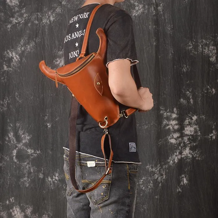 Cool Leather Mens XO Bull Backpack Tan Travel Backpack Unique Backpack for men