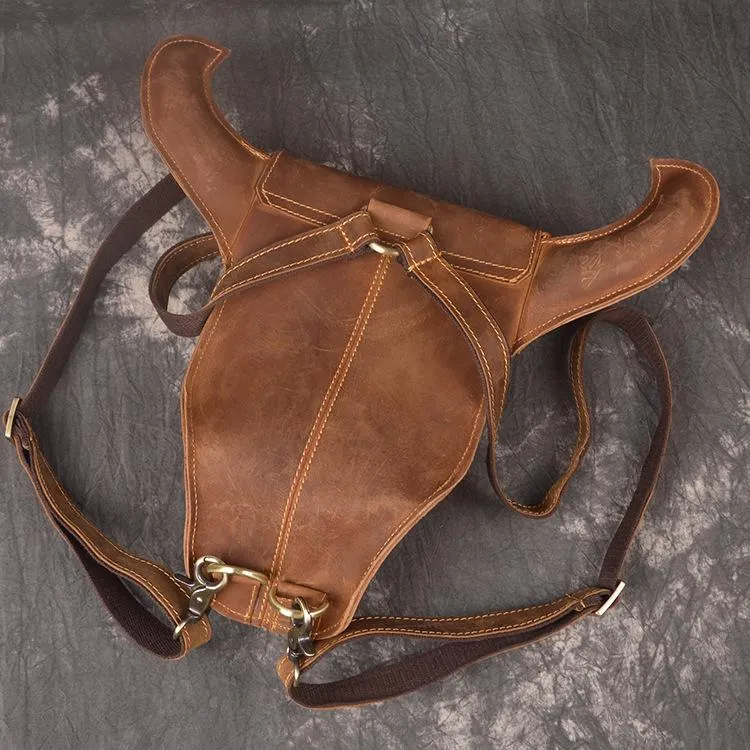 Cool Leather Mens XO Bull Backpack Tan Travel Backpack Unique Backpack for men