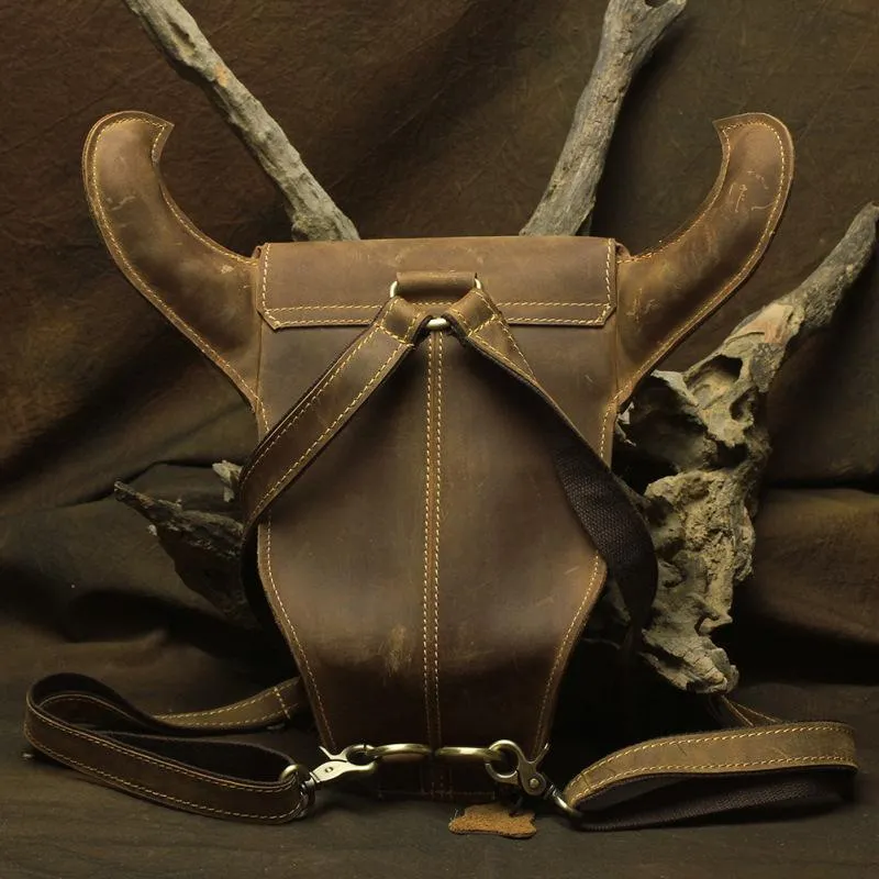 Cool Leather Mens XO Bull Backpack Tan Travel Backpack Unique Backpack for men