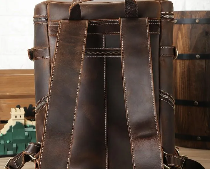 Cool Leather Vintage Dark Brown Mens 16inch Laptop Backpacks Vintage School Backpack Travel Backpack Bags for Men