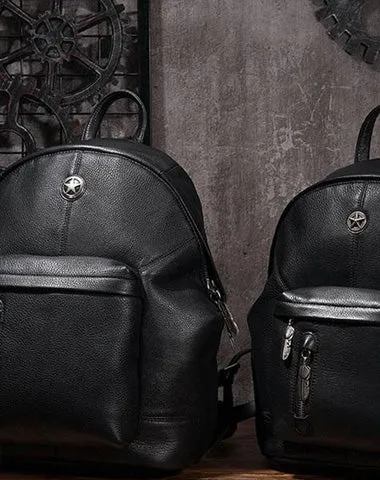 Cool Mens Black Leather School Backpack Travel Backpack Leather Hiking Backpack for Men