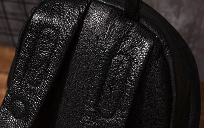 Cool Mens Black Leather School Backpack Travel Backpack Leather Hiking Backpack for Men