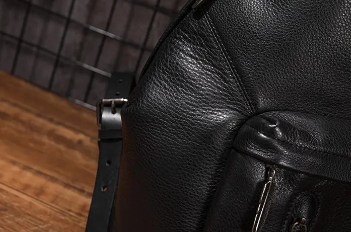 Cool Mens Black Leather School Backpack Travel Backpack Leather Hiking Backpack for Men
