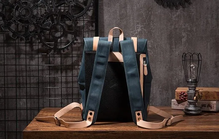 Cool Mens Blue Leather Backpack School Backpack Leather Laptop Backpack for Men