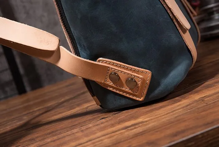 Cool Mens Blue Leather Backpack School Backpack Leather Laptop Backpack for Men