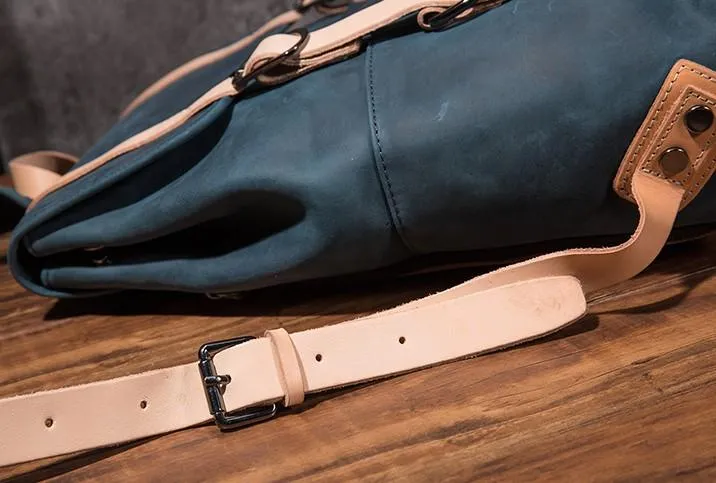 Cool Mens Blue Leather Backpack School Backpack Leather Laptop Backpack for Men