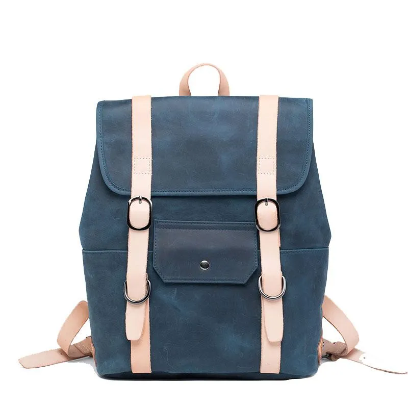 Cool Mens Blue Leather Backpack School Backpack Leather Laptop Backpack for Men
