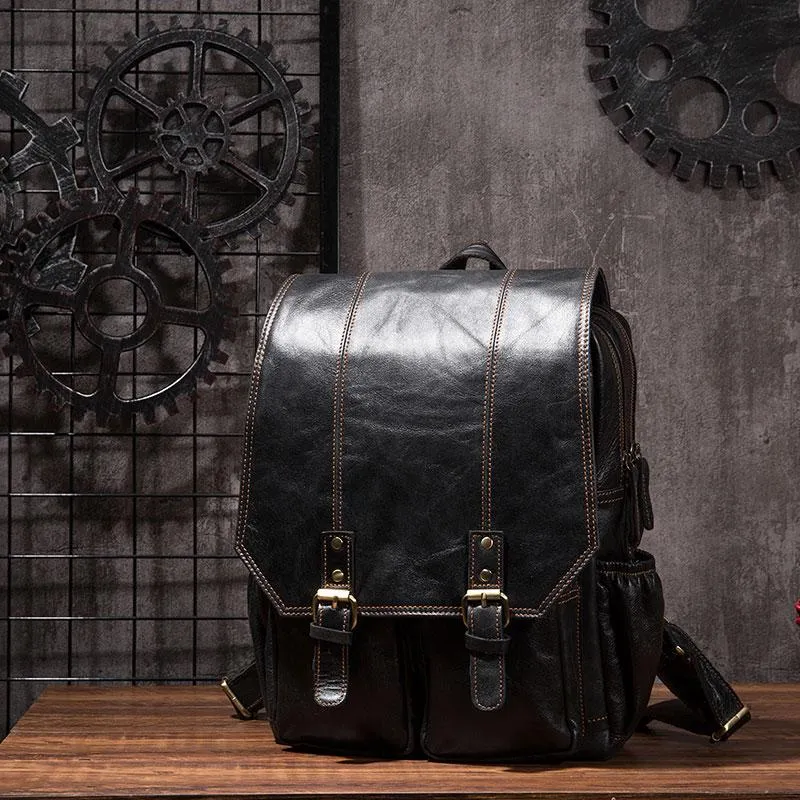 Cool Mens Leather 14inch Laptop Backpack Travel Backpacks Leather School Backpack for Men