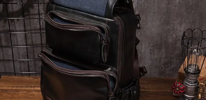 Cool Mens Leather 15inch Laptop Backpack Satchel Backpack Leather School Backpack for Men