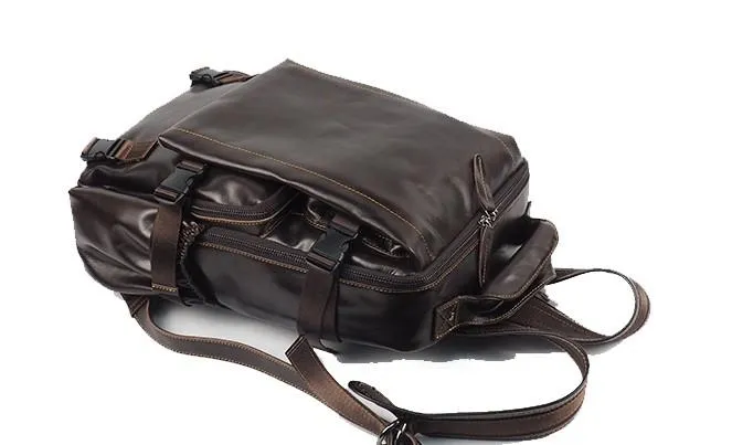 Cool Mens Leather 15inch Laptop Backpack Satchel Backpack Leather School Backpack for Men