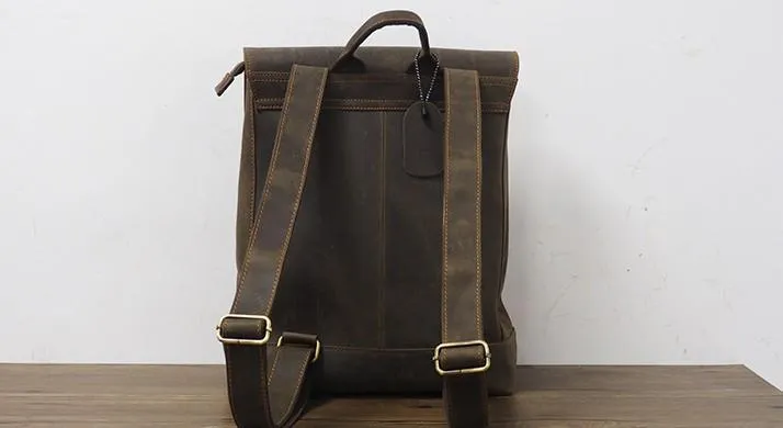 Cool Mens Leather 15inch Laptop Backpack Travel Backpack Leather School Backpacks for Men