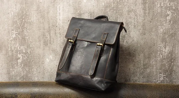 Cool Mens Leather 15inch Laptop Backpack Travel Backpack Leather School Backpacks for Men