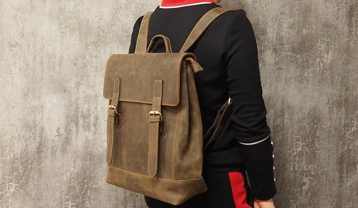 Cool Mens Leather 15inch Laptop Backpack Travel Backpack Leather School Backpacks for Men