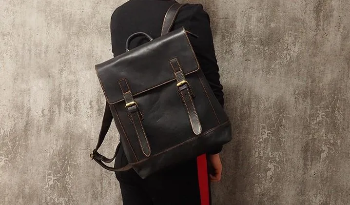 Cool Mens Leather 15inch Laptop Backpack Travel Backpack Leather School Backpacks for Men