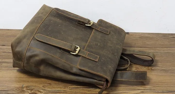Cool Mens Leather 15inch Laptop Backpack Travel Backpack Leather School Backpacks for Men