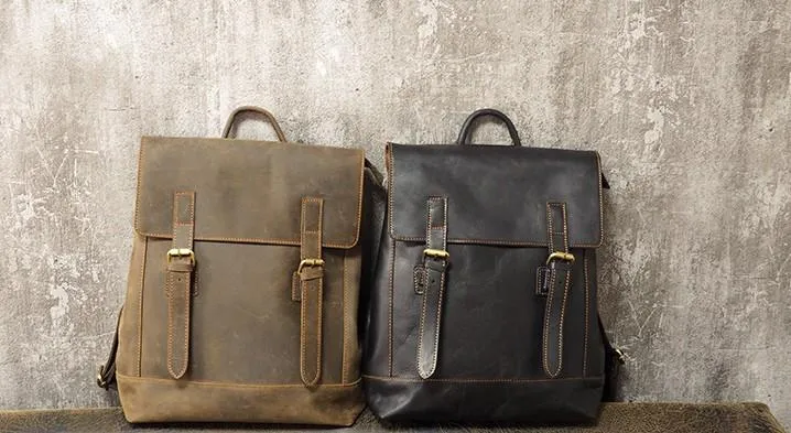 Cool Mens Leather 15inch Laptop Backpack Travel Backpack Leather School Backpacks for Men