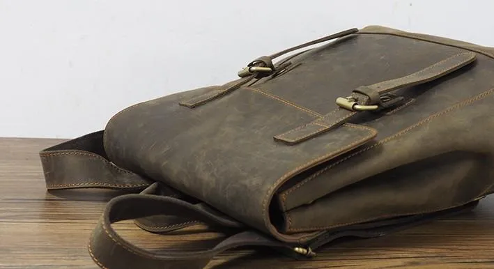 Cool Mens Leather 15inch Laptop Backpack Travel Backpack Leather School Backpacks for Men