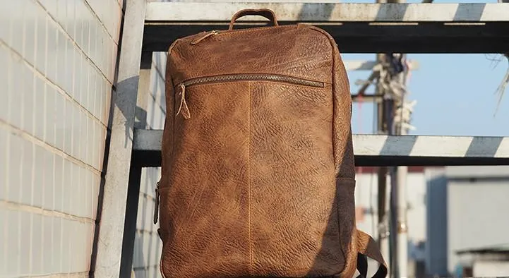 Cool Mens Leather 15inch Laptop Backpack Travel Backpacks Leather School Backpack for Men