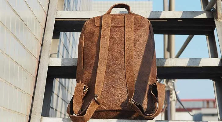 Cool Mens Leather 15inch Laptop Backpack Travel Backpacks Leather School Backpack for Men