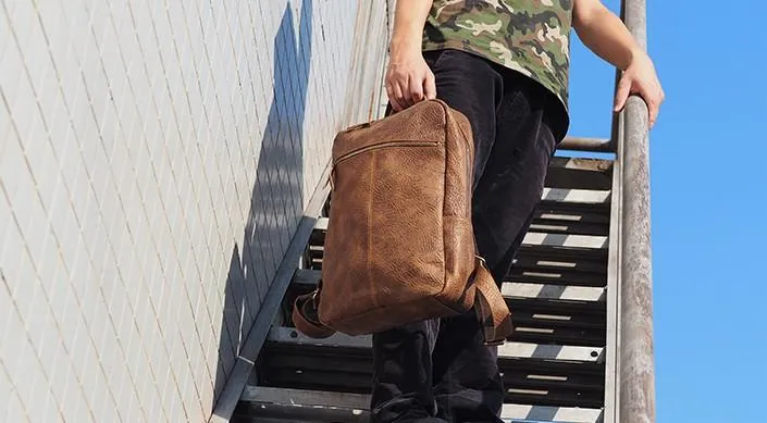 Cool Mens Leather 15inch Laptop Backpack Travel Backpacks Leather School Backpack for Men