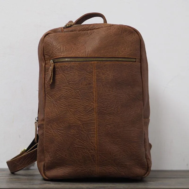 Cool Mens Leather 15inch Laptop Backpack Travel Backpacks Leather School Backpack for Men