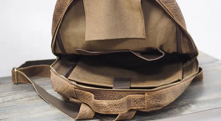 Cool Mens Leather 15inch Laptop Backpack Travel Backpacks Leather School Backpack for Men