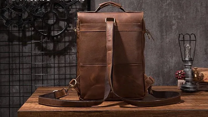 Cool Mens Leather Backpack School Backpack Leather Laptop Backpack for Men