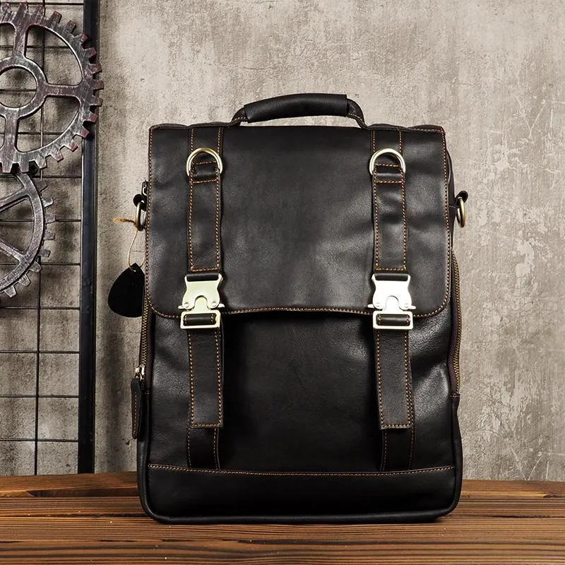 Cool Mens Leather Backpack School Backpack Leather Laptop Backpack for Men