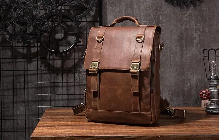 Cool Mens Leather Backpack School Backpack Leather Laptop Backpack for Men