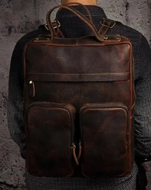 Cool Mens Leather Backpack Vintage Travel Backpack School Backpack for men