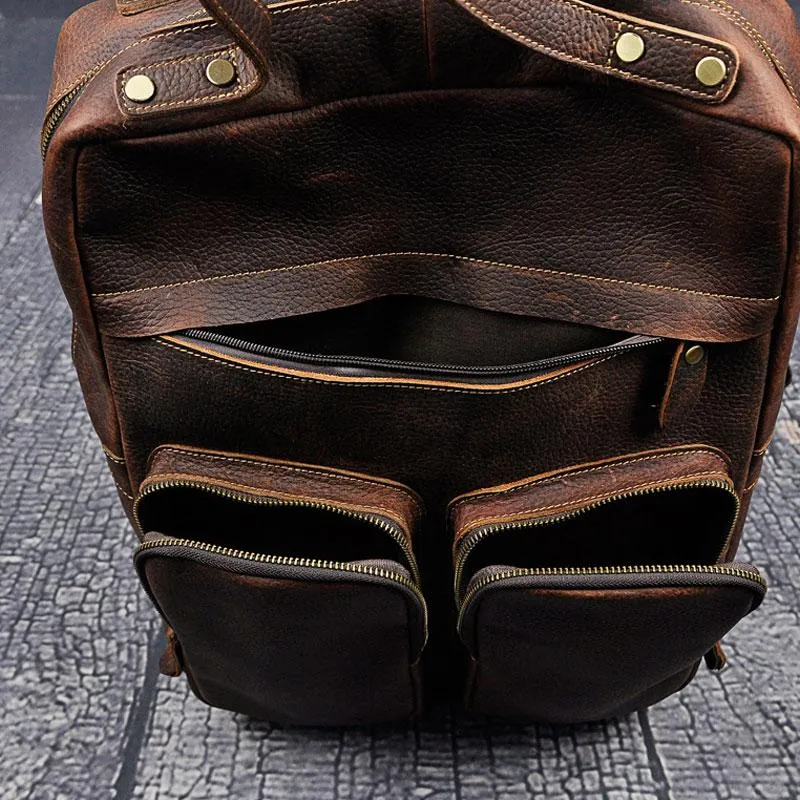 Cool Mens Leather Backpack Vintage Travel Backpack School Backpack for men