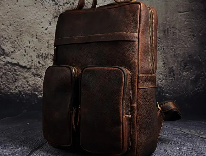 Cool Mens Leather Backpack Vintage Travel Backpack School Backpack for men