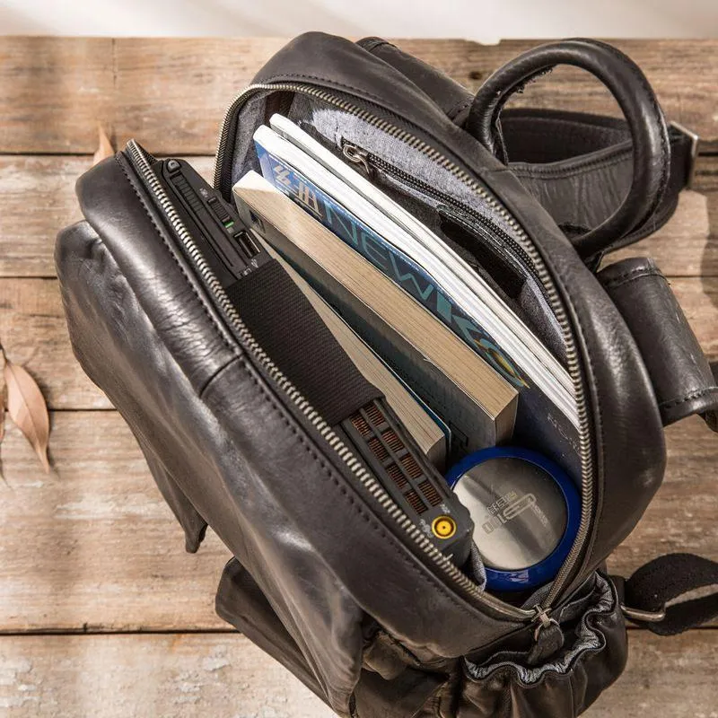 Cool Mens Leather Backpacks Black Travel Backpacks Laptop Backpack for men